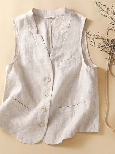 Linen V-neck Sleeveless Vest