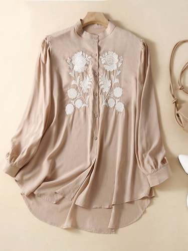 Heavy Industry Embroidered Cotton Linen Long Sleeve Shirt