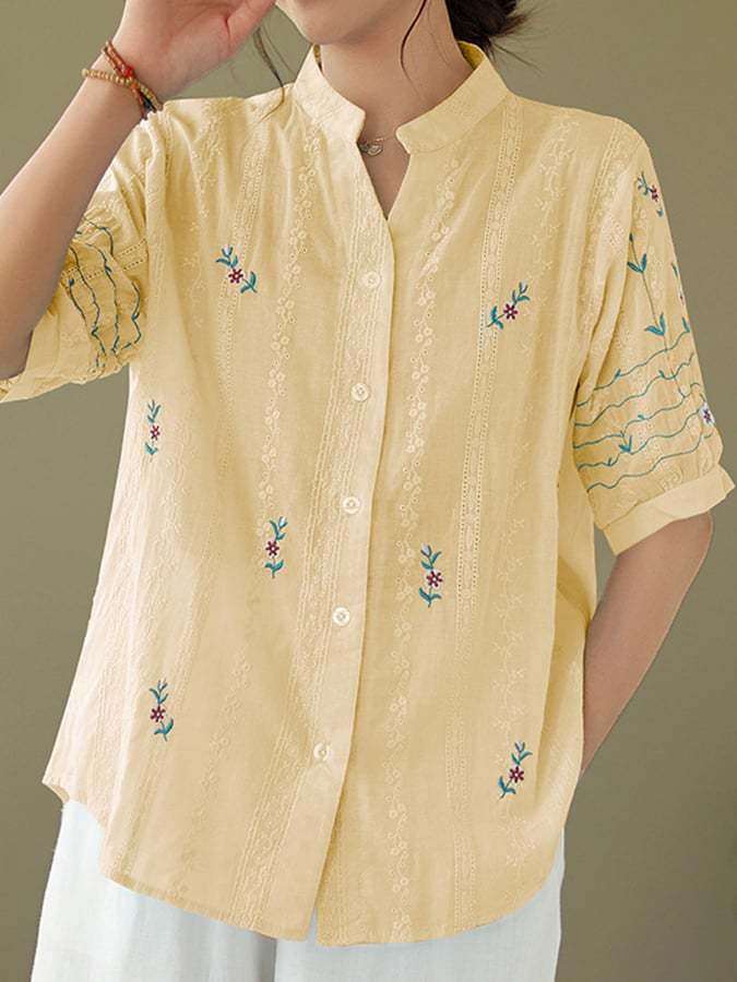 Vintage Embroidered Floral Button Down Shirt