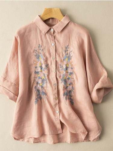 Cotton And Linen Art Retro Embroidered Top