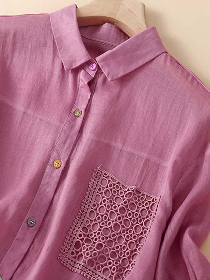 Cotton Linen Hem Drawstring Pocket Casual Shirt