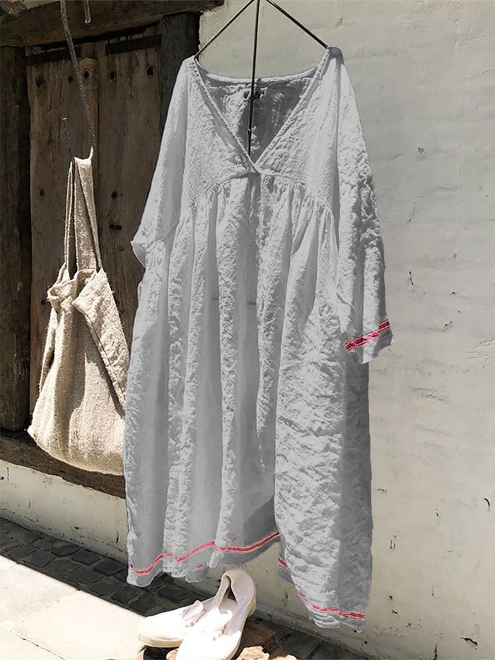women's cotton linen solid color dress