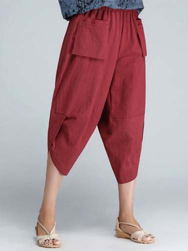 Cotton And Linen Irregular Foot Casual Loose Cropped Pants