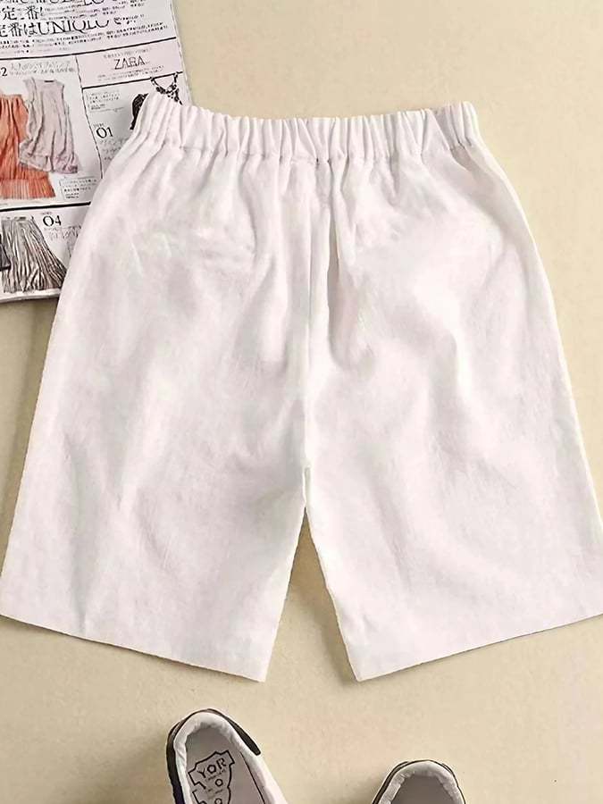 Cotton And Linen Elastic Waist Loose Straight Shorts