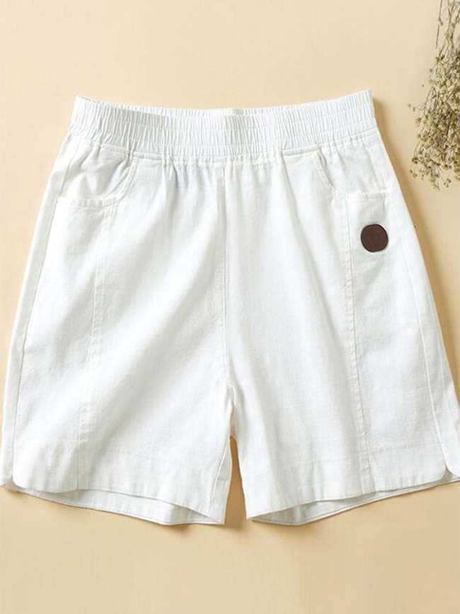 Cotton And Linen Elastic Waist Versatile Straight Shorts