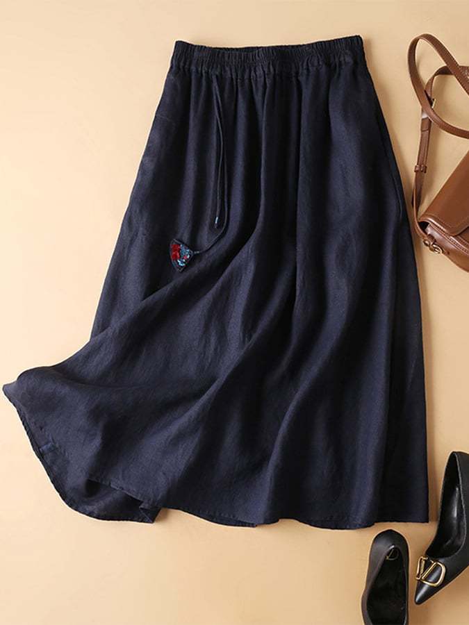 Cotton Linen Loose Casual Elastic Waist Skirt