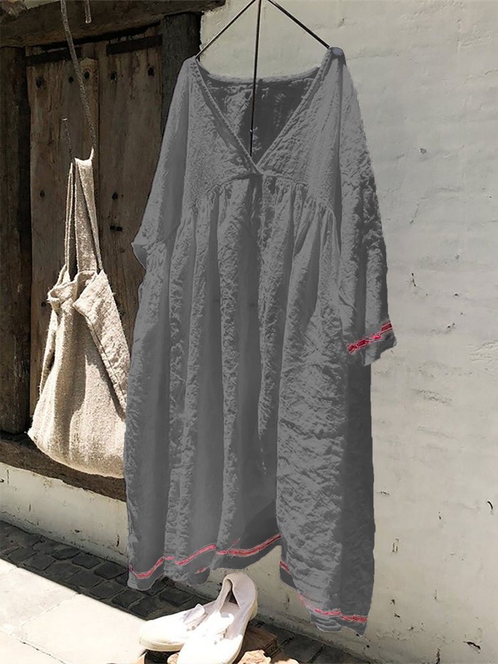 women's cotton linen solid color dress