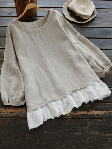 Women's Ruffled Cotton Linen Loose Shirt