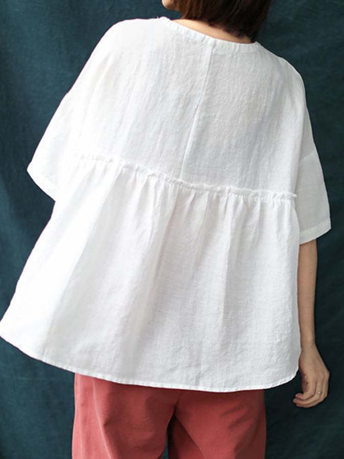 Cotton Vintage Loose Solid Color Empire Shirt