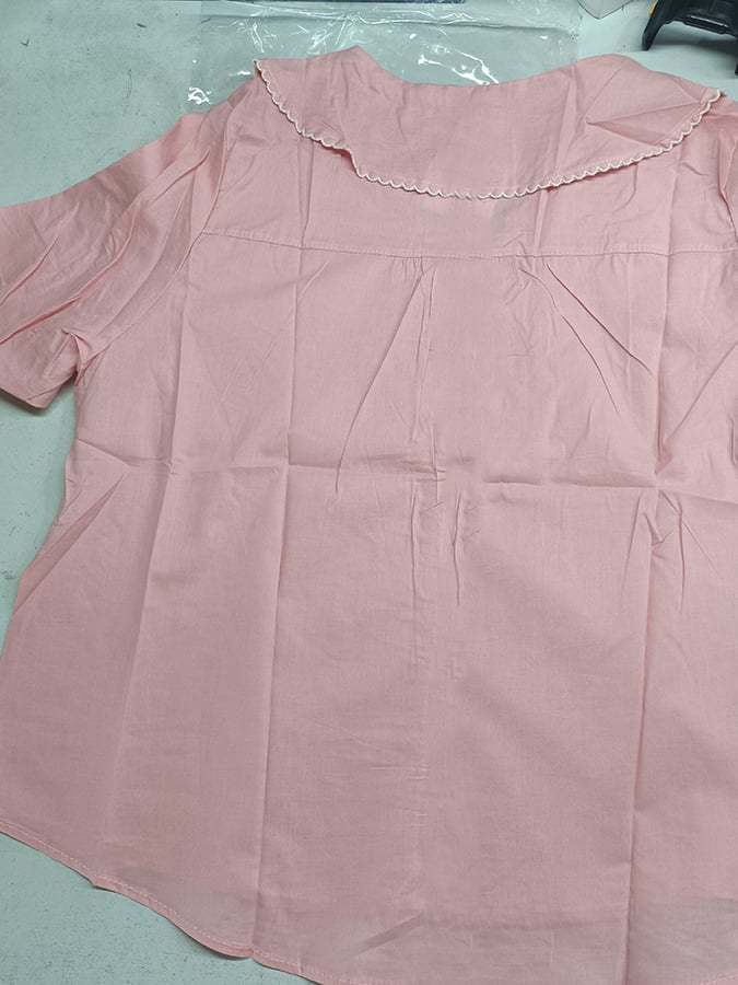 Cotton And Linen Retro Short Sleeved Navy Doll Collar Thin Shirt