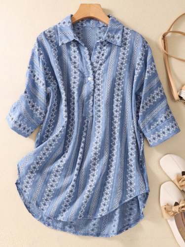 Cotton And Linen Embroidered Casual Top