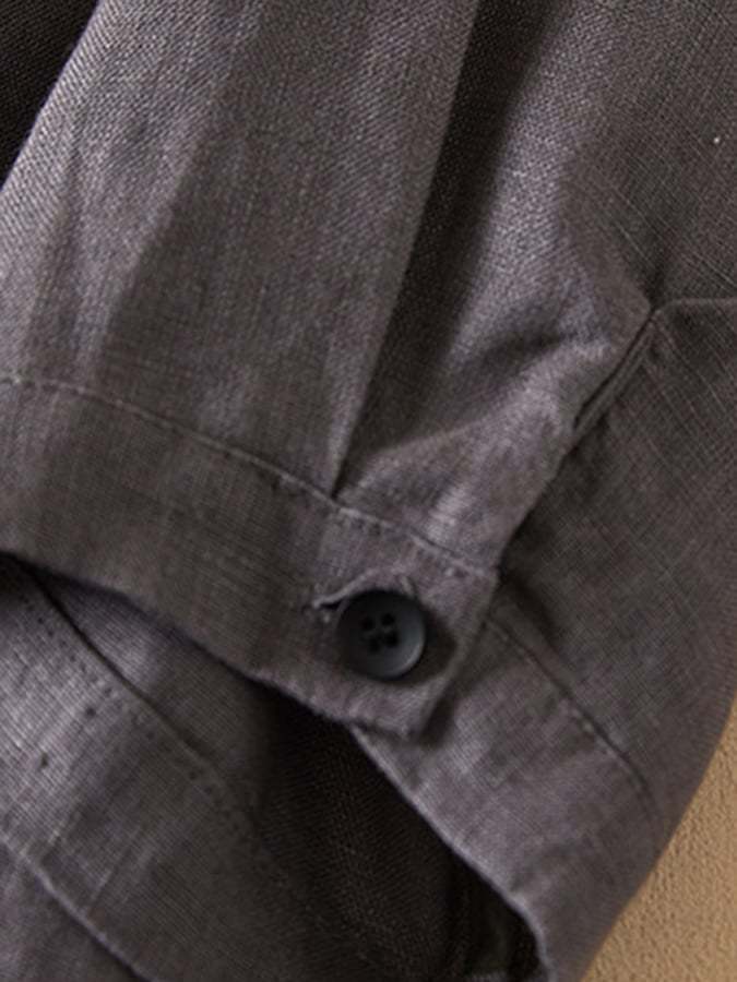 Cotton Linen Solid Color Pocket Casual Cardigan