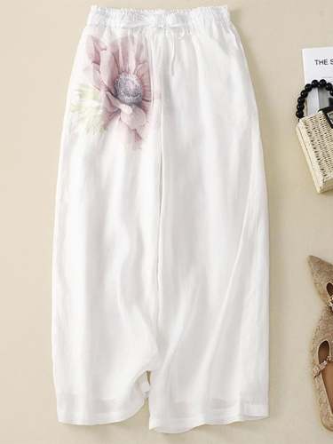 Cotton And Linen Positioning Printed Temperament Casual Pants