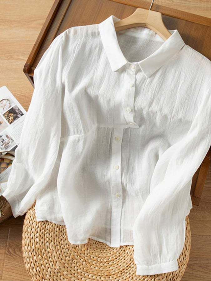 Solid Color Loose Slim Cotton Linen Shirt