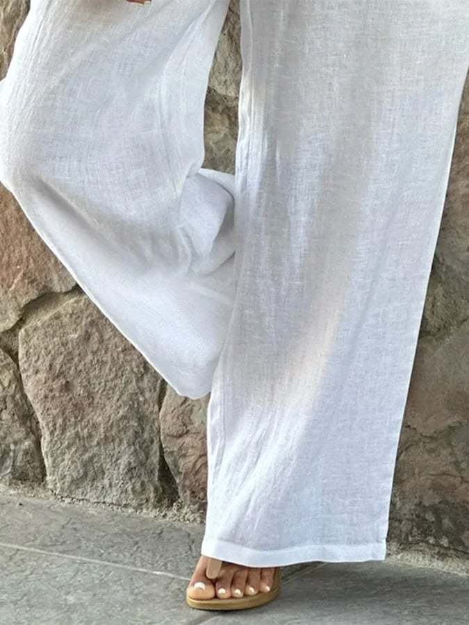 Cotton And Linen Loose-pocket Drawstring Track Pants