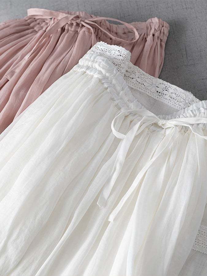 Cotton Linen Lace Stitching Anti-skid Skirt