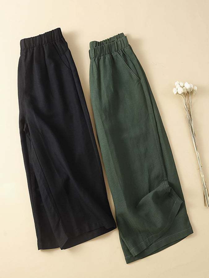 Cotton Straight Tube High Waisted Casual Capris Pants