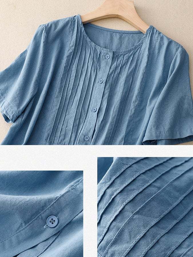 Cotton Linen Solid Color Casual Top