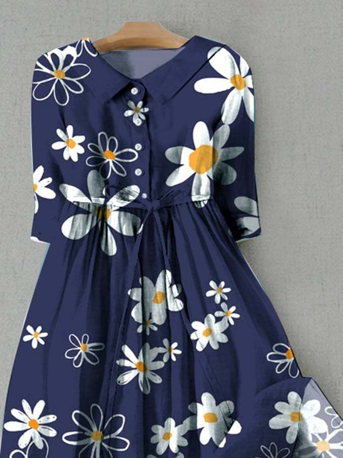 Women's Artistic Casual Lace-Up Loose Floral Print Dress