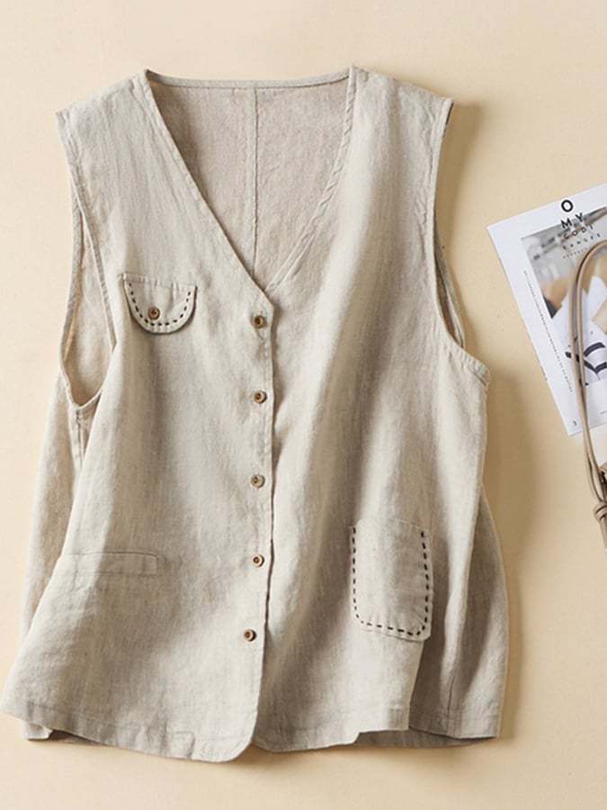 Cotton And Linen Sleeveless Versatile Vest Cardigan