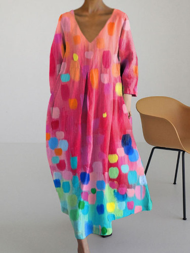 Women's Casual Bright Color Block Print V-neck Dress