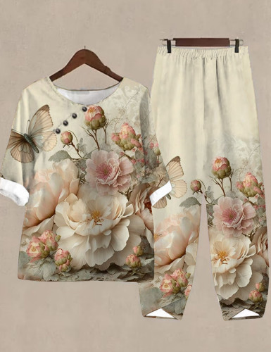 Vintage Butterfly Floral Pattern Two-piece Set