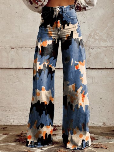 Women's Vintage Print Casual Wide Leg Pants