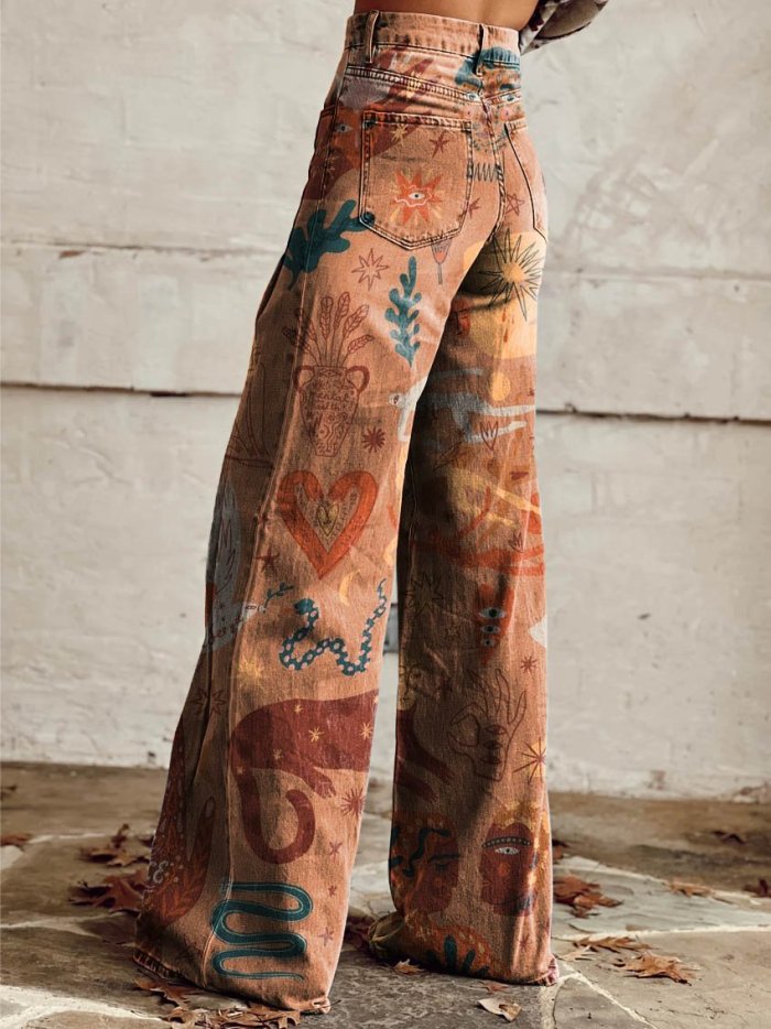 Women's Cowboy Theme Print Casual Wide Leg Pants