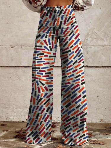 Women's Color Geometric Texture Print Casual Wide Leg Pants