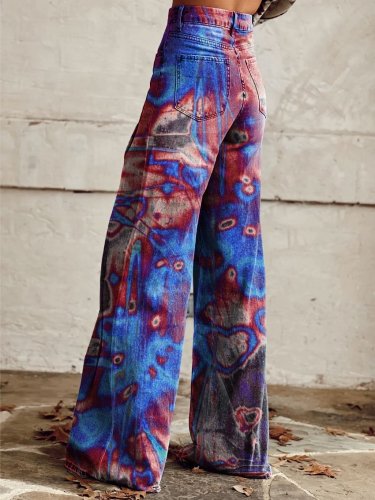 Women's Vintage Print Casual Wide Leg Pants