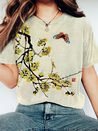 Plum Blossom & Butterfly Japanese Woodblock Art T Shirt