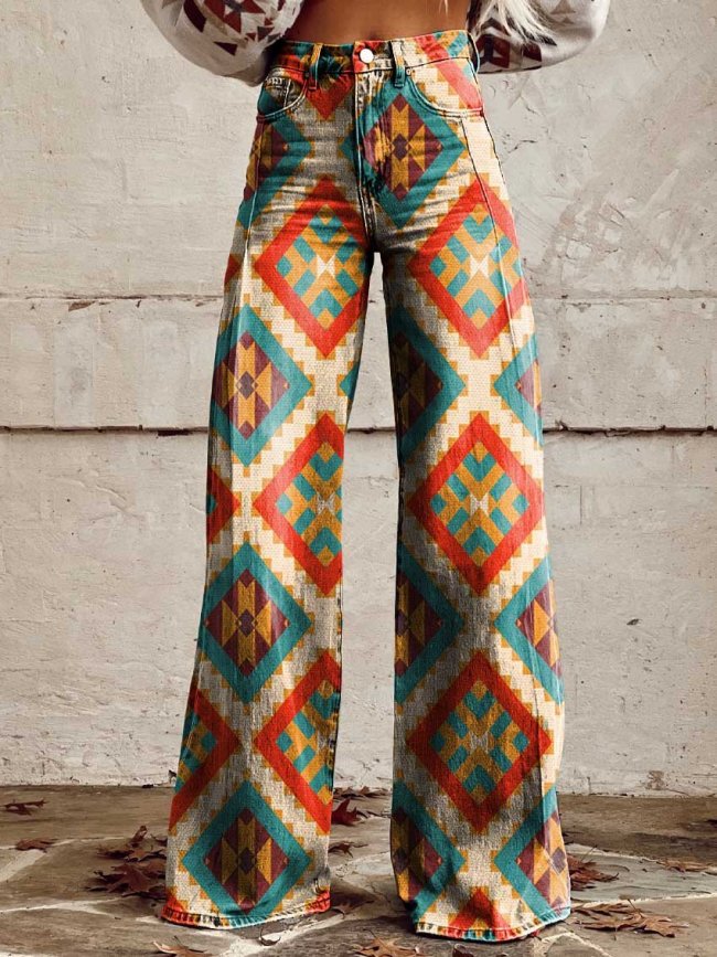 Women's Aztec Print Casual Wide Leg Pants