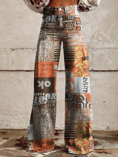 Women's Collage Print Casual Wide Leg Pants