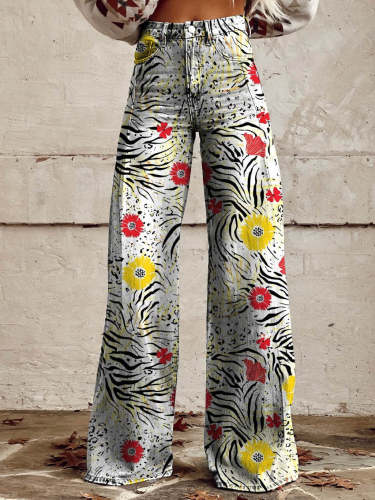 Women's Daisy Leopard Print Casual Wide Leg Pants