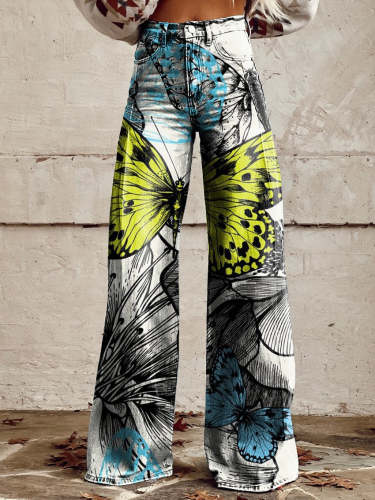 Colorful Beautiful Butterflies Women's Print Casual Wide Leg Pants