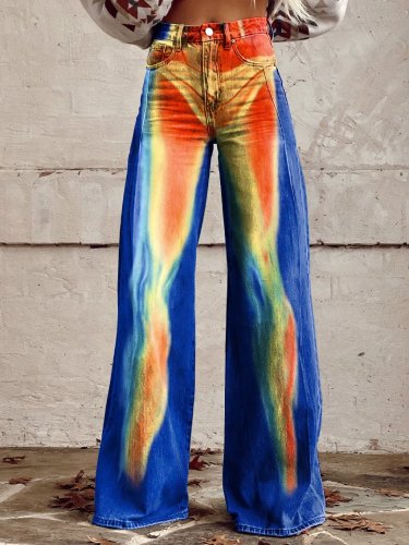 Women's Vintage Heatmap Print Casual Wide Leg Pants