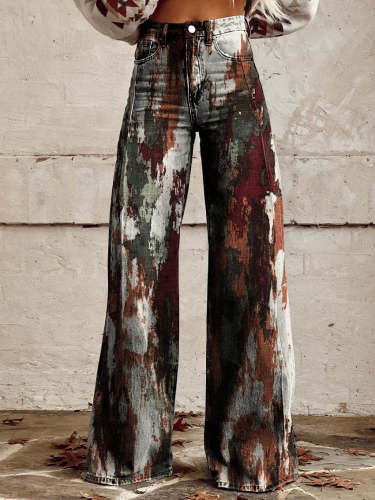 Women's Rust Print Casual Wide Leg Pants