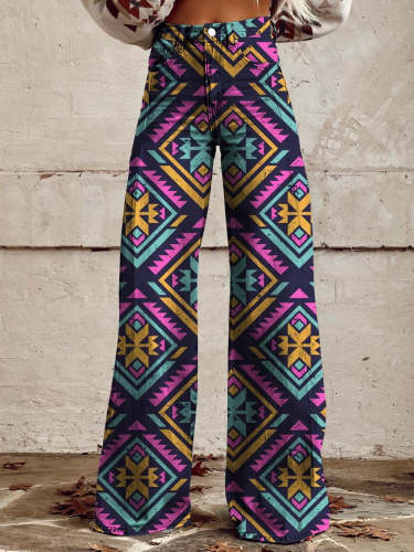 Women's Aztec Print Casual Wide Leg Pants