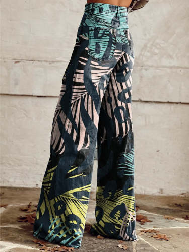 Women's Vintage Print Casual Wide Leg Pants