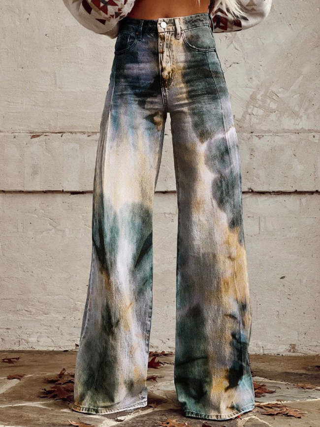 Women's Vintage Print Casual Wide Leg Pants