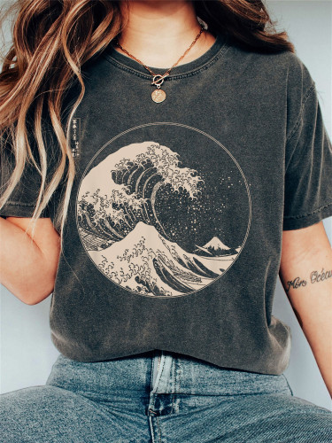 The Great Wave off Kanagawa Inspired Vintage Washed T Shirt