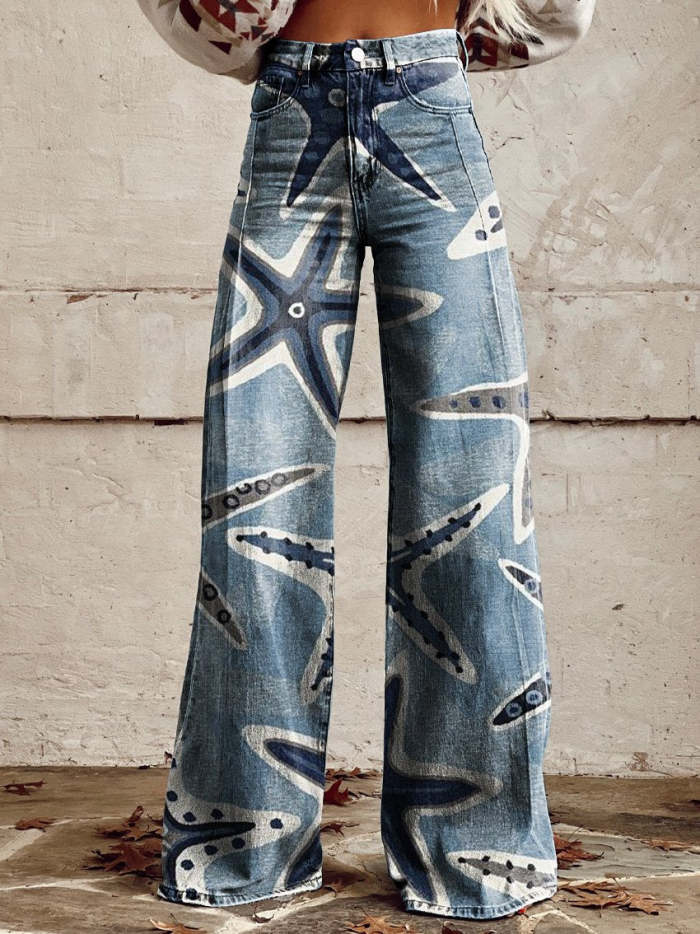 Starfish Women's Print Casual Wide Leg Pants