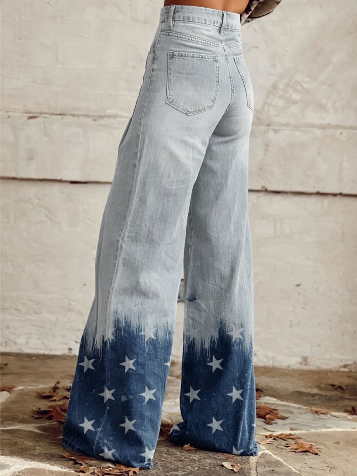 Women's Vintage Stars Print Casual Wide Leg Pants