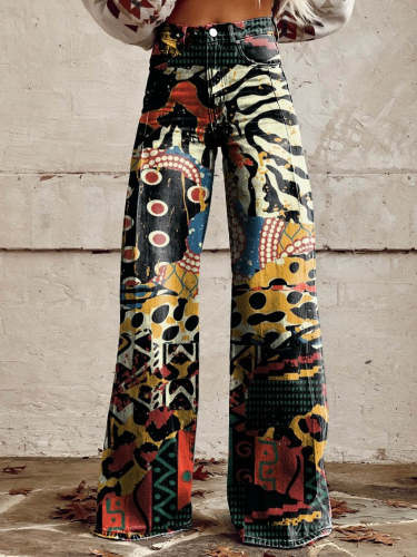 Women's Color Print Casual Wide Leg Pants