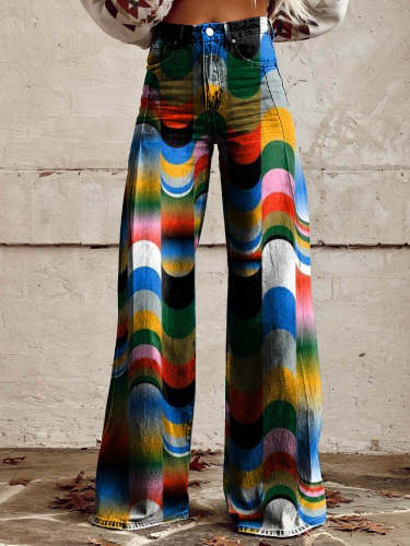 Women's Dazzle Wave Print Casual Wide Leg Pants