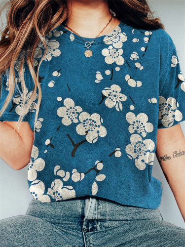 Plum Blossom Japanese Lino Art Vintage T Shirt