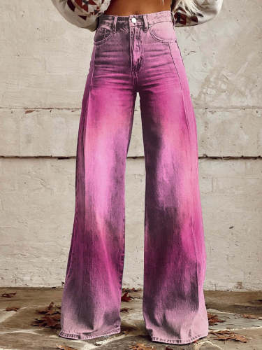 Women's Pink Print Casual Wide Leg Pants