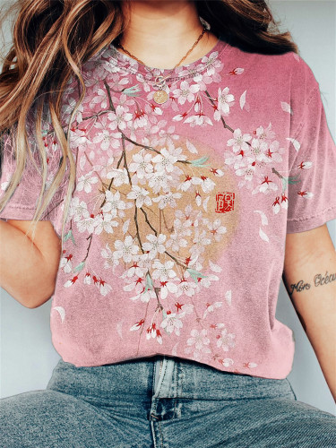 Cherry Blossom Full Moon Japanese Art Gradient T Shirt