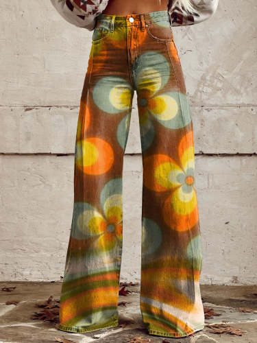 Women's Flower Print Casual Wide Leg Pants
