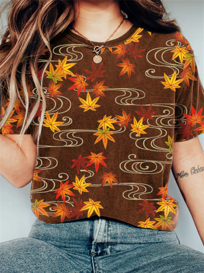 Maple Leaves Japanese Traditional Pattern Vintage T Shirt